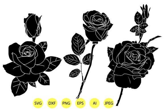 Black Decorative Rose Silhouettes for Bold Design