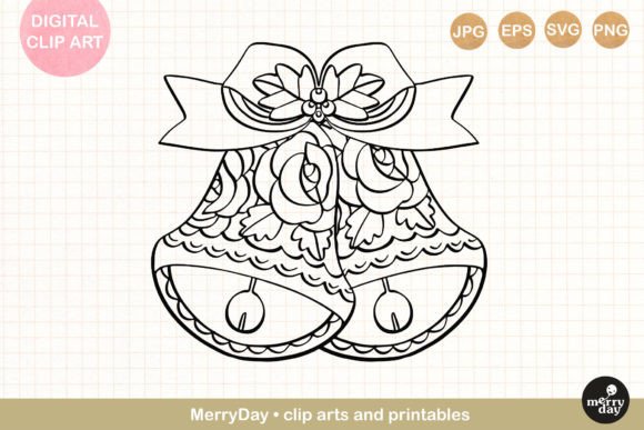 Charming Decorative Bells Ornament Line Art for Holiday Projects