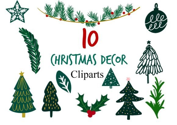 Green Christmas Decorative Clipart for Festive Designs