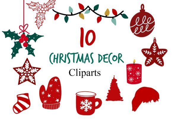 Red Christmas Decorative Clipart: Festive Design Assets
